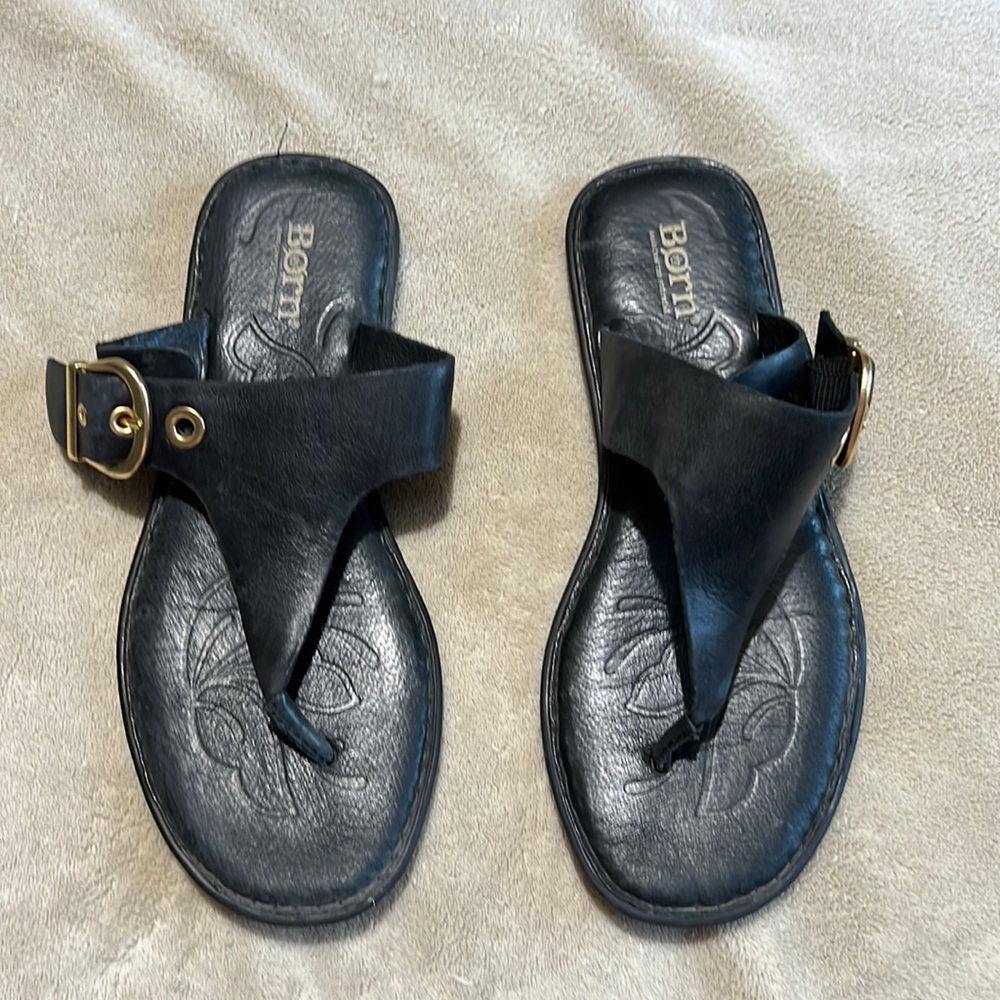 Born black leather flip flop sandals